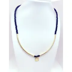 JOYAS GAB - COLLAR CRISTALES ONIX ACCESORIOS BAÑO ORO AMARILLO Y COLGANTE SAN BENITO