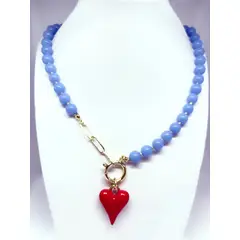 JOYAS GAB - COLLAR PIEDRAS NATURALES ACCESORIOS BAÑO ORO AMARILLO Y COLGANTE CORAZON RESINA