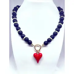 JOYAS GAB - COLLAR PIEDRA VOLCANICA ACCESORIOS BAÑO ORO AMARILLO Y COLGANTE CORAZON RESINA