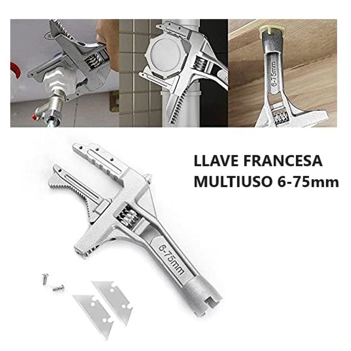GENERICO - Llave Inglesa Francesa Especial Multiuso de Gran apertura hasta 75mm