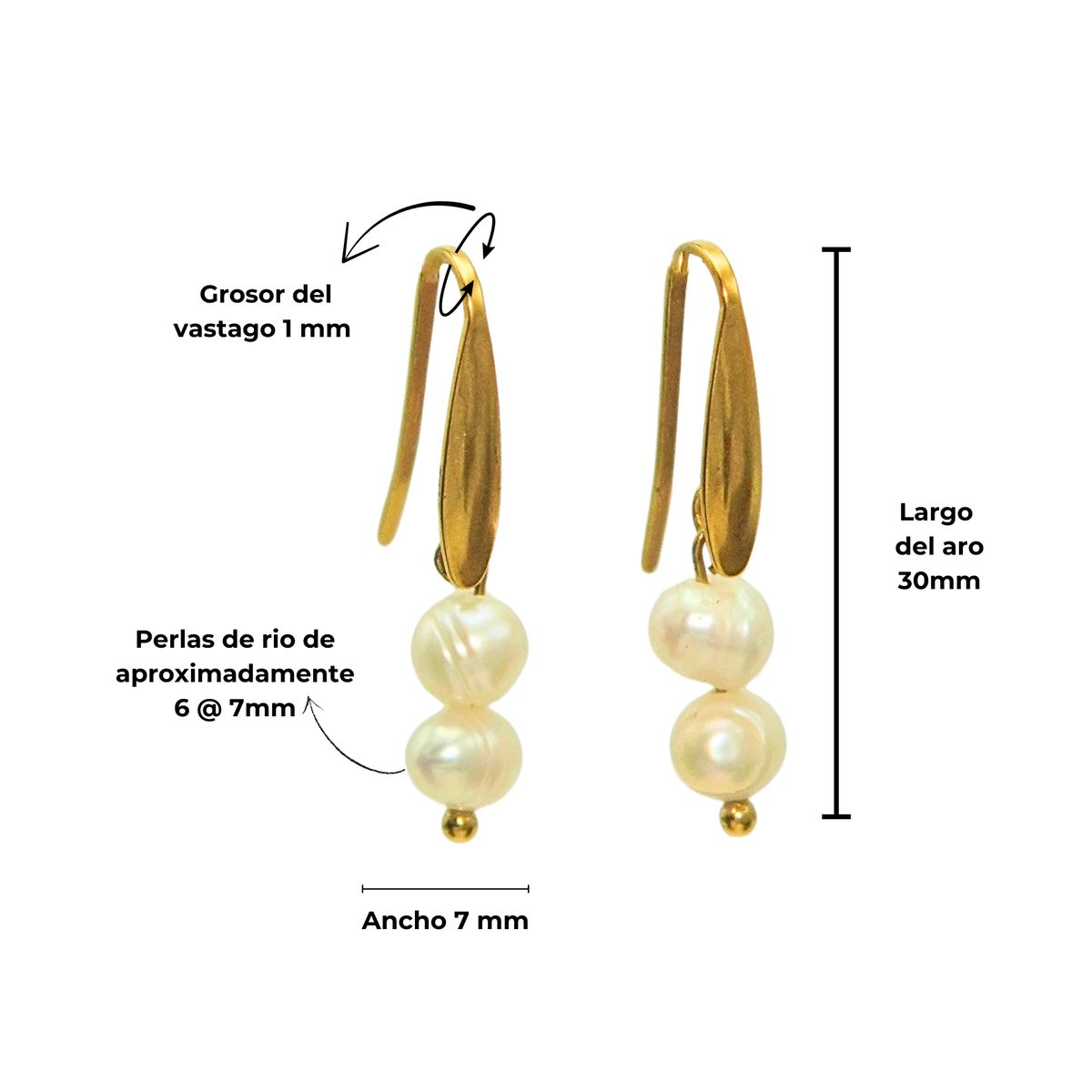 ELBAULDEJUMA - Aros Ula perlas de rio chapadas en oro 18k Riviere