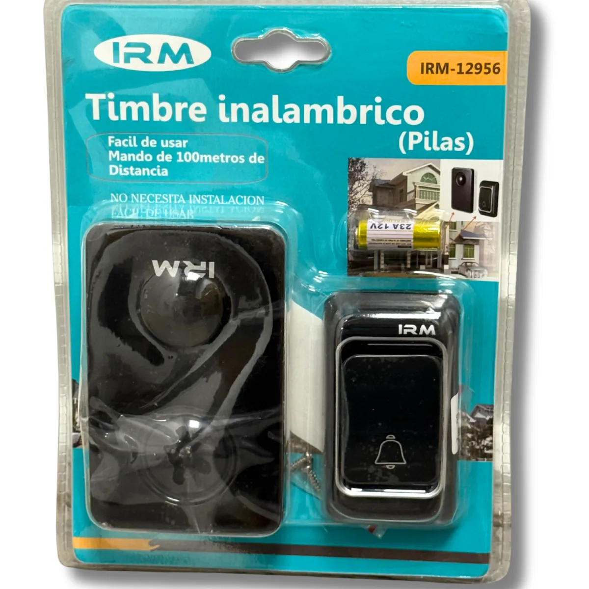 IRM - Timbre Inalámbrico Con Pilas Alcance 100 Metros Fácil Instalación - Negro