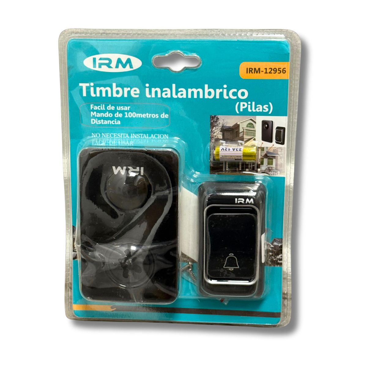 IRM - Timbre Inalámbrico Con Pilas Alcance 100 Metros Fácil Instalación - Negro
