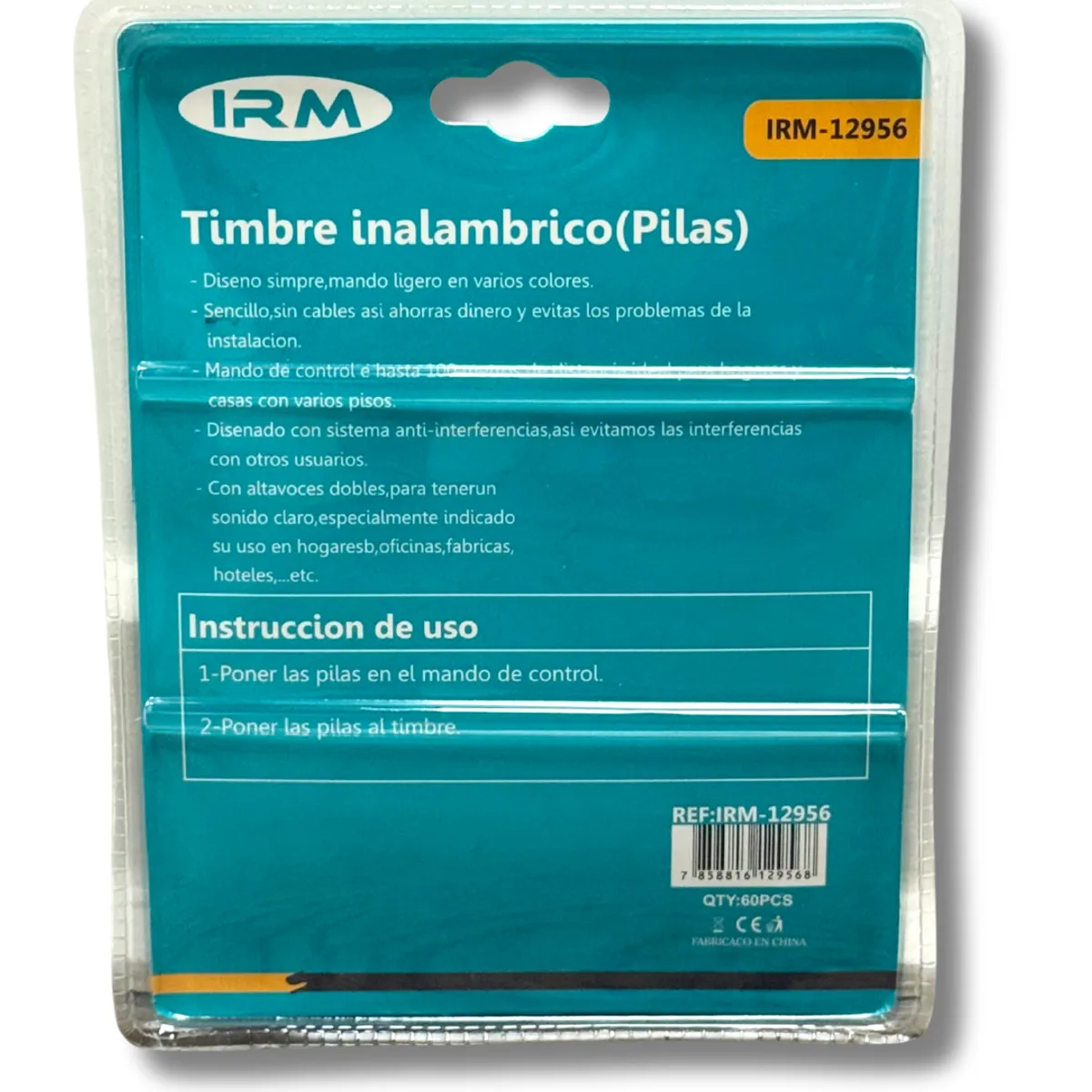 IRM - Timbre Inalámbrico Con Pilas Alcance 100 Metros Fácil Instalación - Negro