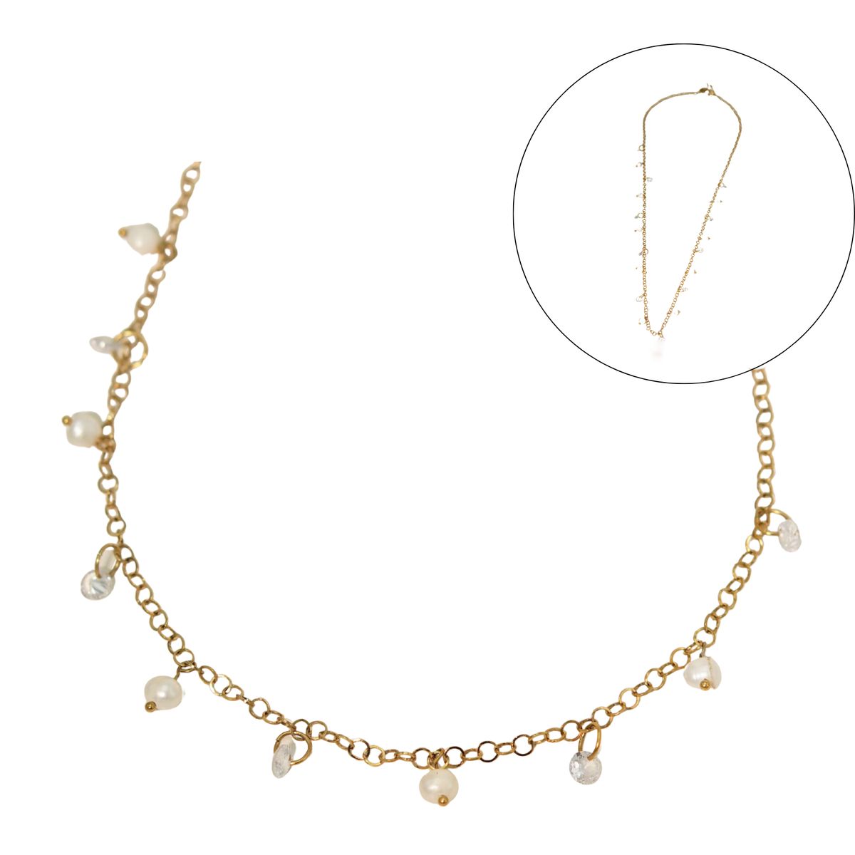 ELBAULDEJUMA - Collar largo 80cm ajustable Talasa zirconias y perlas chapado en oro Riviere
