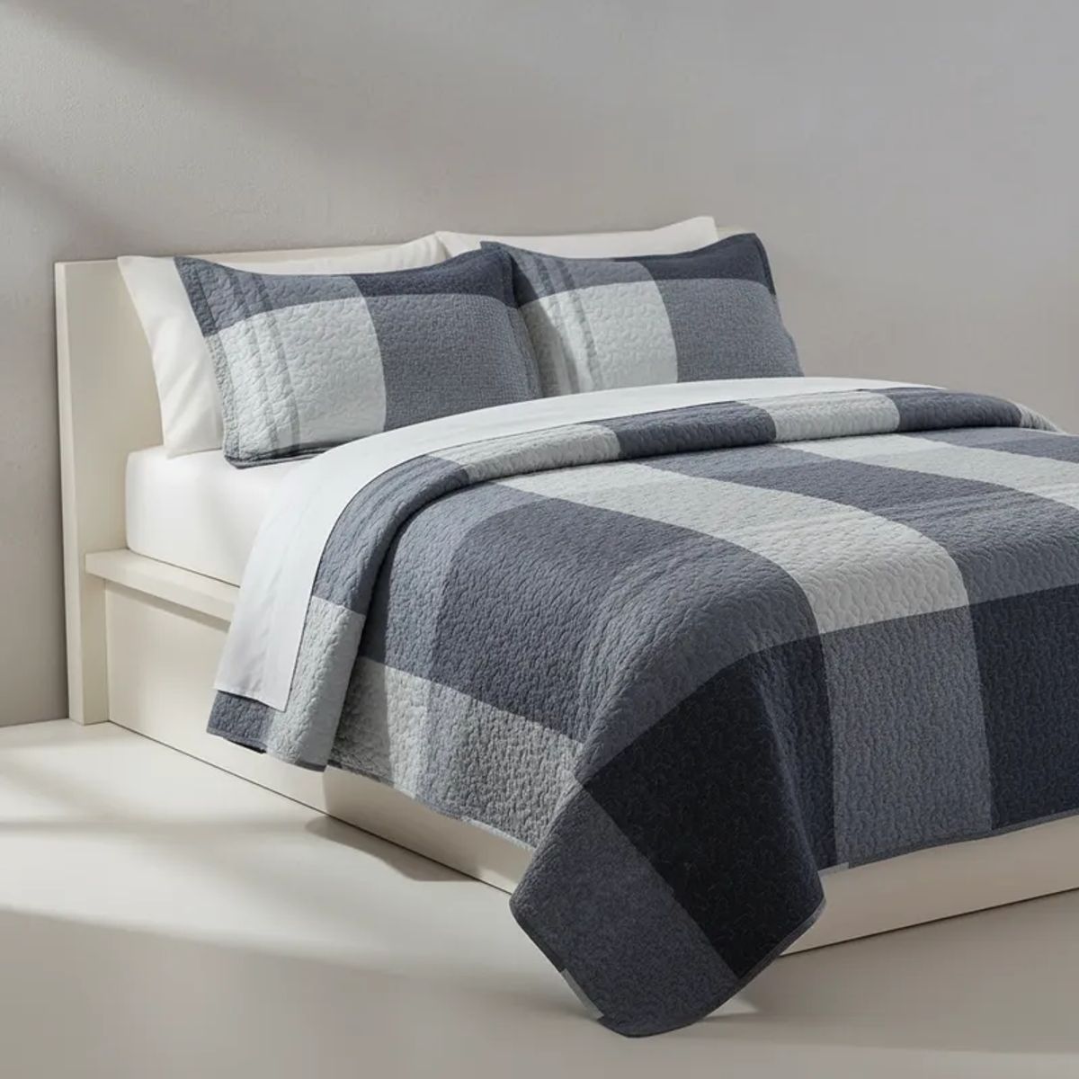 GENERICO - CUBRECAMA FEIYA 1.5 PLAZA DISEÑO MODERNO CUADRO GRIS ELEGANTE  QUILT VERANO