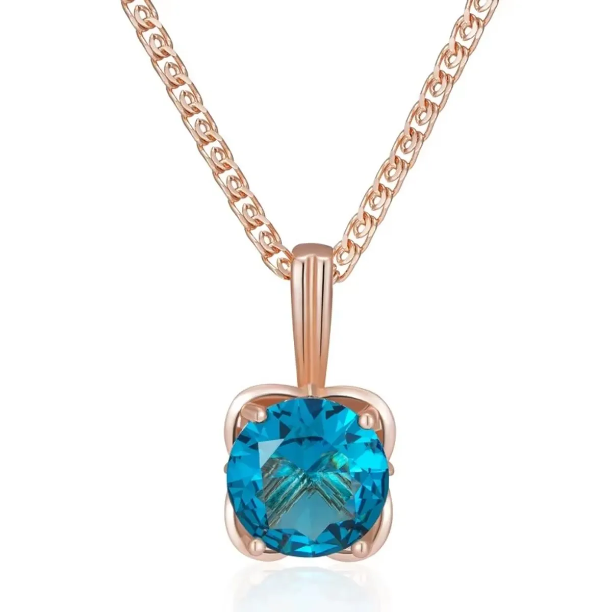 TODOJOYAS - Collar Cristal Azul Circular Dorado Rosa