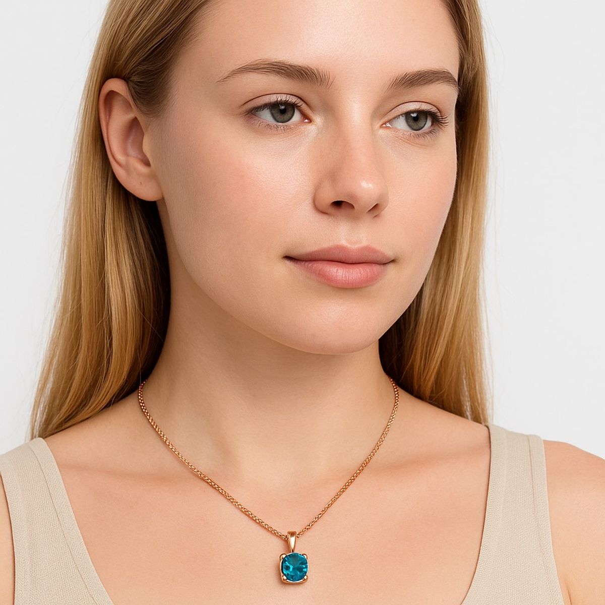 TODOJOYAS - Collar Cristal Azul Circular Dorado Rosa