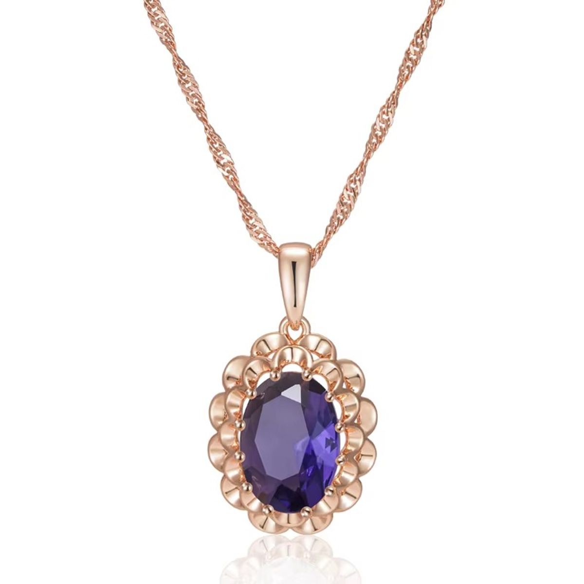 TODOJOYAS - Collar Cristal Purpura Ovalado Dorado Rosa