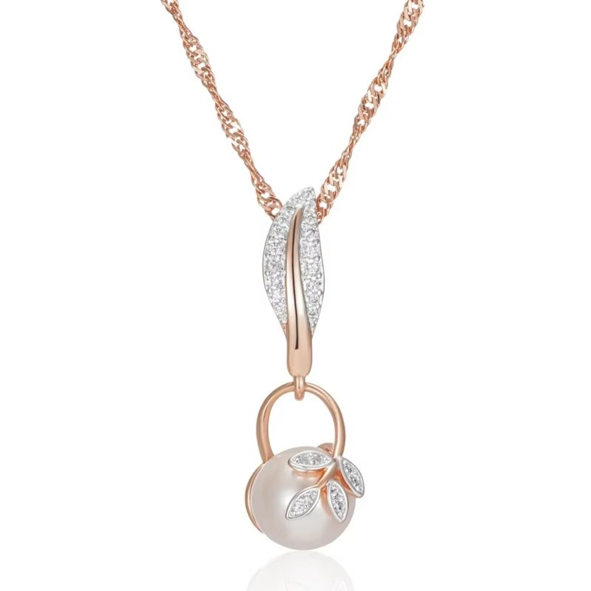 TODOJOYAS - Collar Hojas Perla y Circones Dorado Rosa