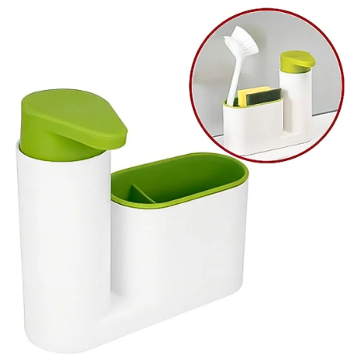 GENERICO - Dispensador De Jabón Lavalozas Lavaplatos Y Porta Esponja Color Blanco