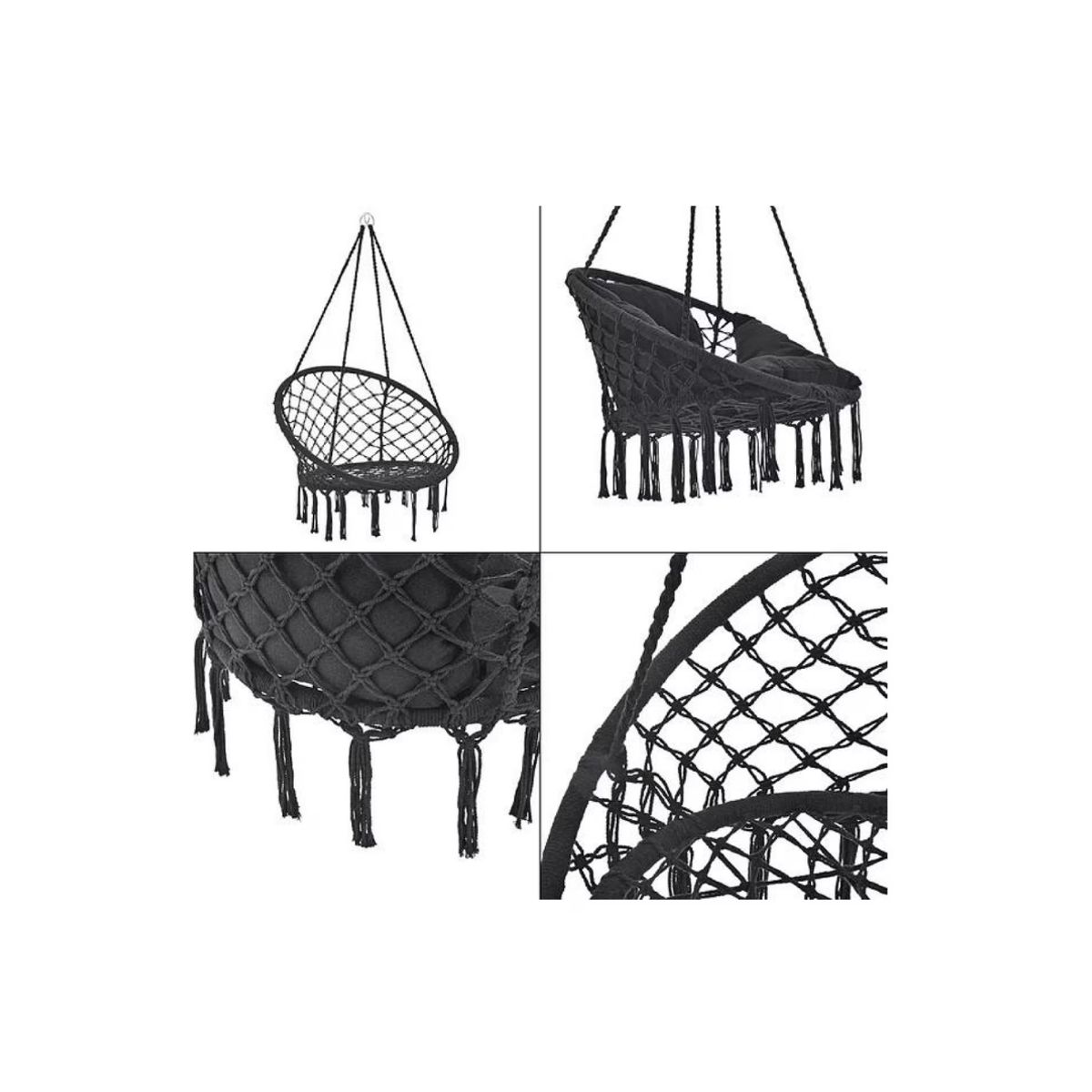 GENERICO - Silla Hamaca Tejido Colgante para Casas Hogar Negro.