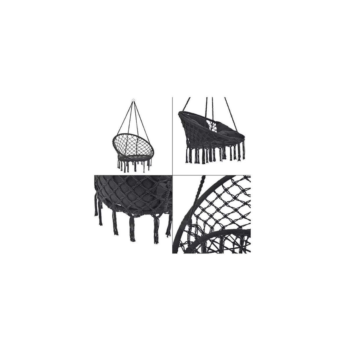 GENERICO - Silla Hamaca Tejido Colgante para Casas Hogar Negro.