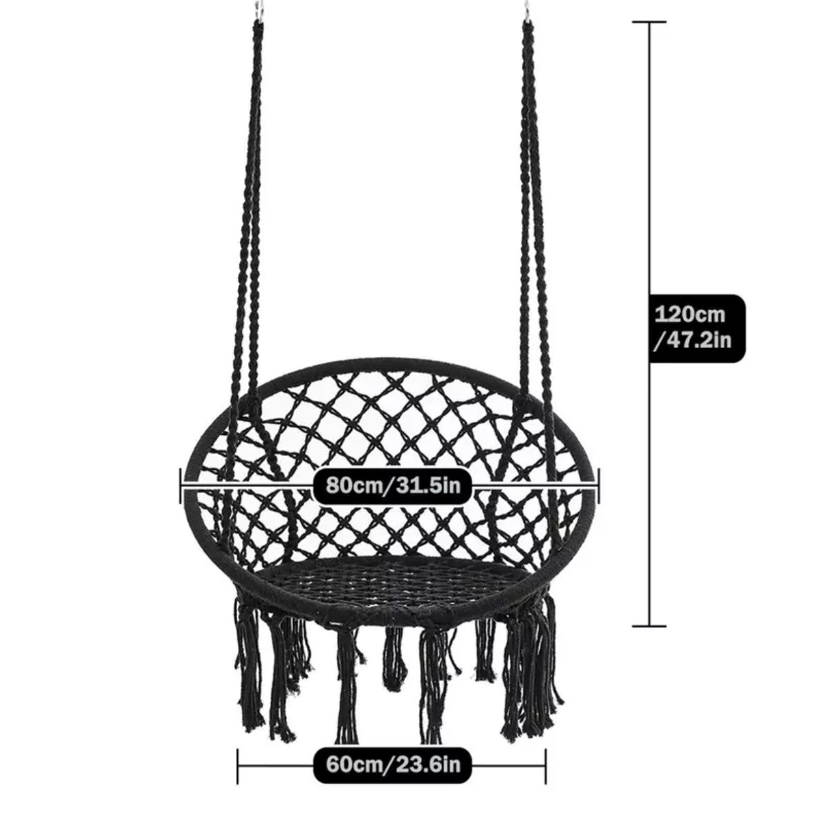 GENERICO - Silla Hamaca Tejido Colgante para Casas Hogar Negro.