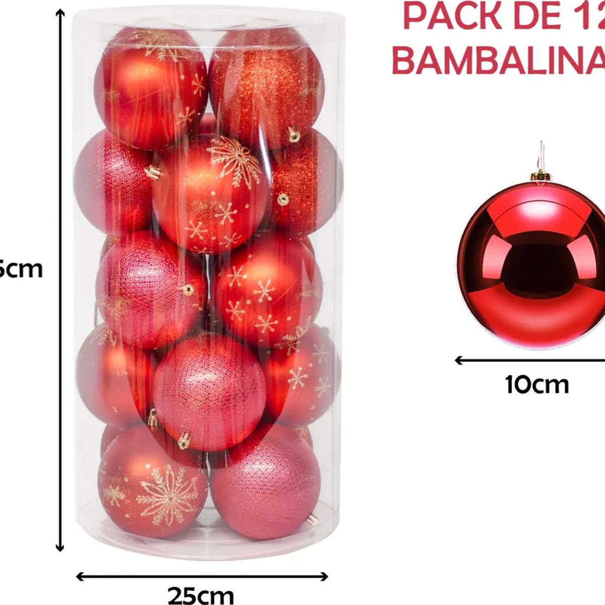 GENERICO - Pack 12 Esferas Navideña Bambalinas Adornos Arbolito Navidad