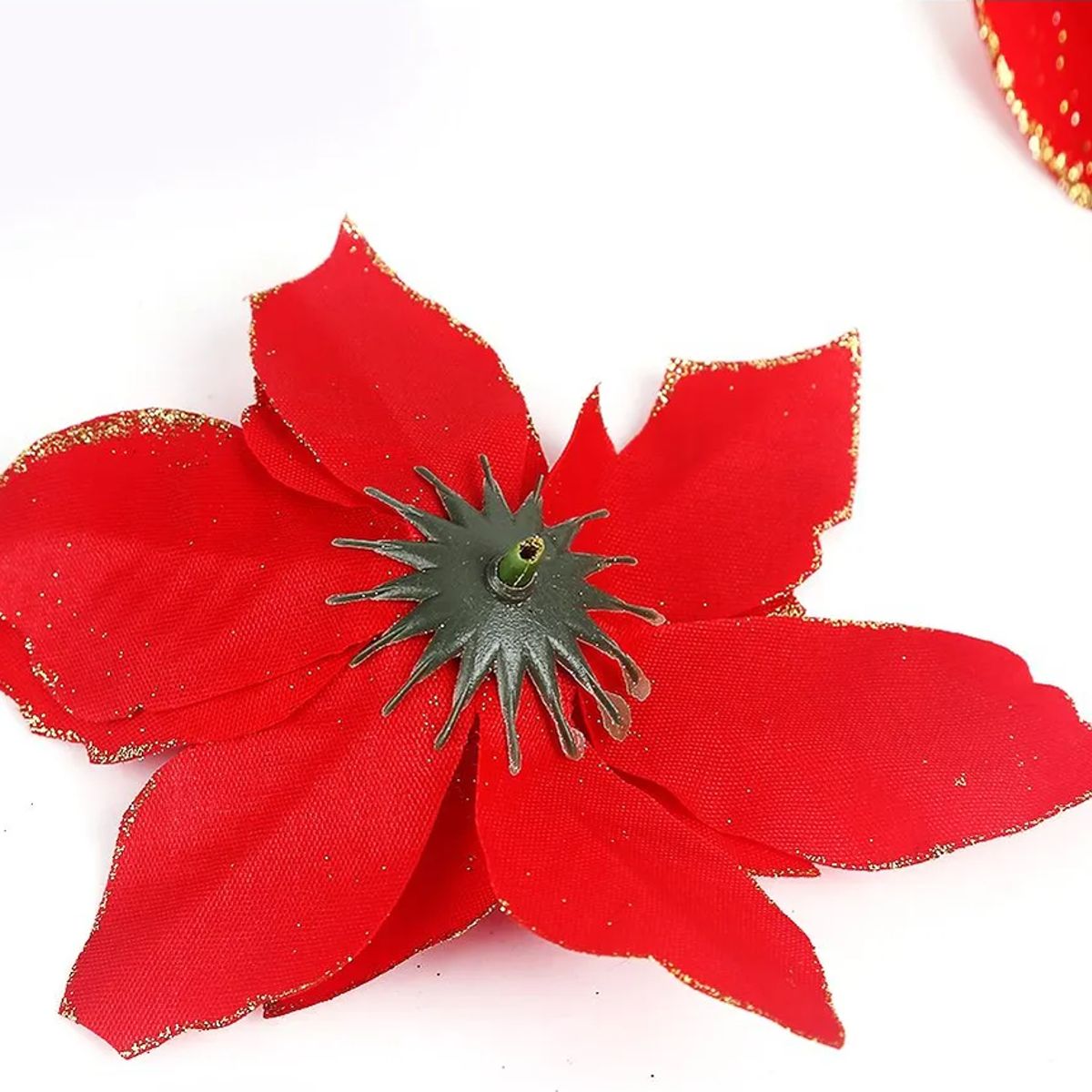 GENERICO - 10 Flores Navideñas Con Clip 14cm Para Árbol De Navidad