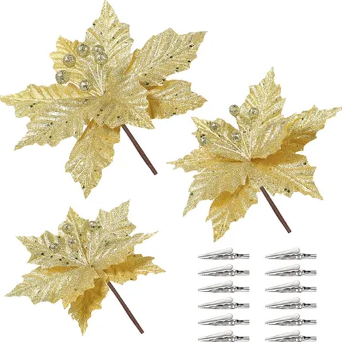 GENERICO - Pack 5 Flores Navideñas 26cm Artificial Adorno Navidad 01