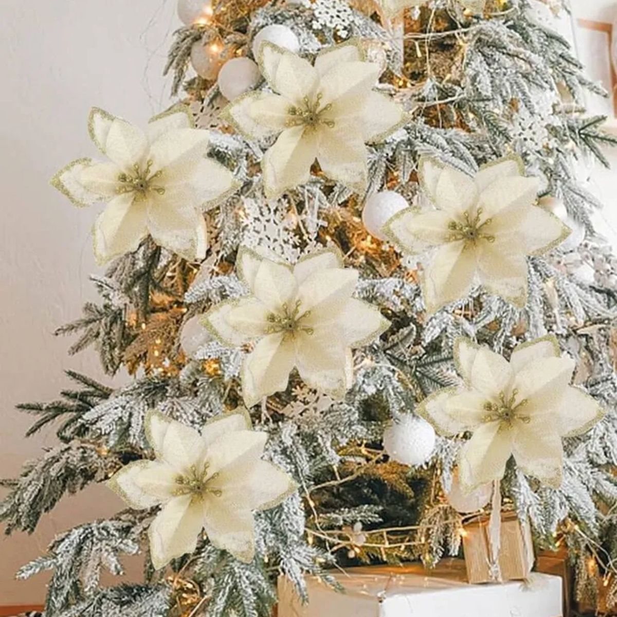 GENERICO - 10 Flores Navideñas Artificiales Mini Adornos De Navidad