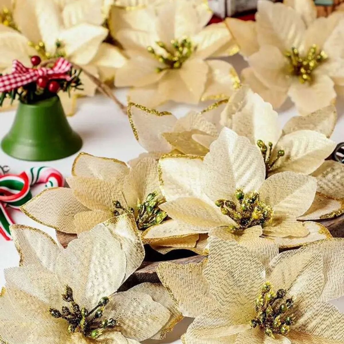 GENERICO - 10 Flores Navideñas Artificiales Mini Adornos De Navidad