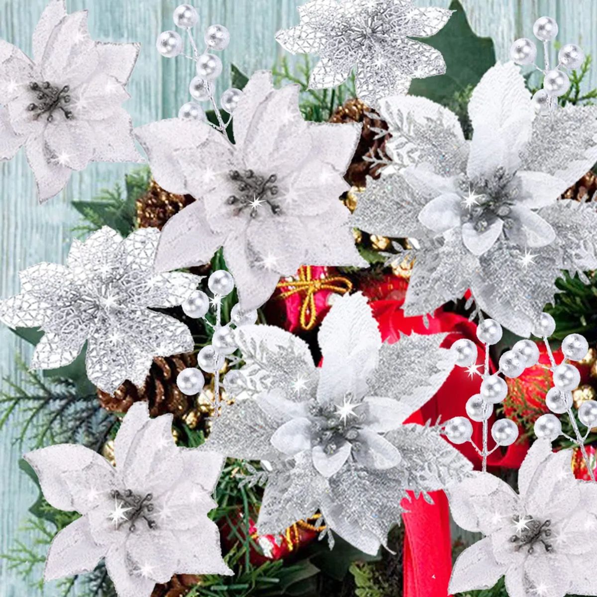 GENERICO - Flores Decorativas Navidad 14cm Para Árbol O Guirnalda