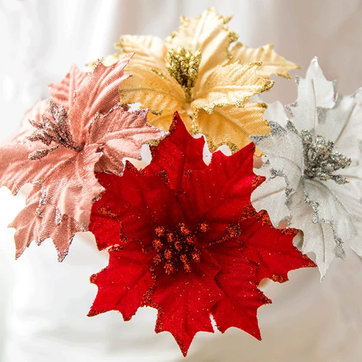 GENERICO - Pack12 Flores Navideña 26cm Adorno Navidad Decoracion 01