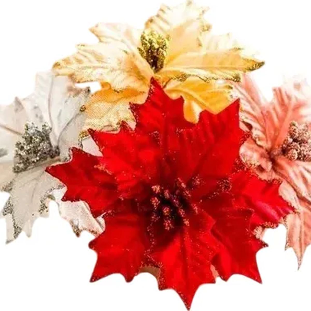 GENERICO - Pack12 Flores Navideña 26cm Adorno Navidad Decoracion 01