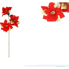 GENERICO - Pack 6 Flores Navideña De Navidad Rojas 60cm Dorado Lisa