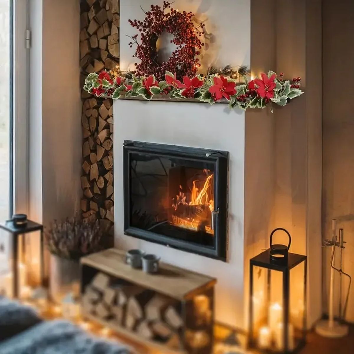 GENERICO - Flores Navideña Adorno De Navidad Decoración Árbol Verde Oscuro Lisa