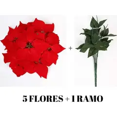 GENERICO - Pack 2 Ramos Flor Navideña Con 10 Flores Medianas Navidad Rojo