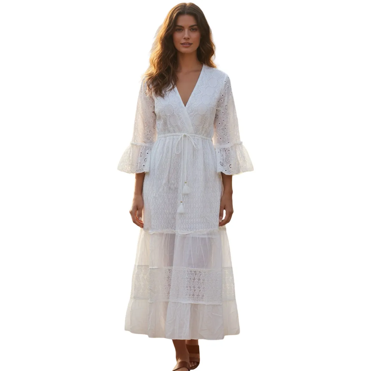 AAYO MODA - Vestido Largo Blanco con Detalles Artísticos Estilo India  Moda y Elegancia