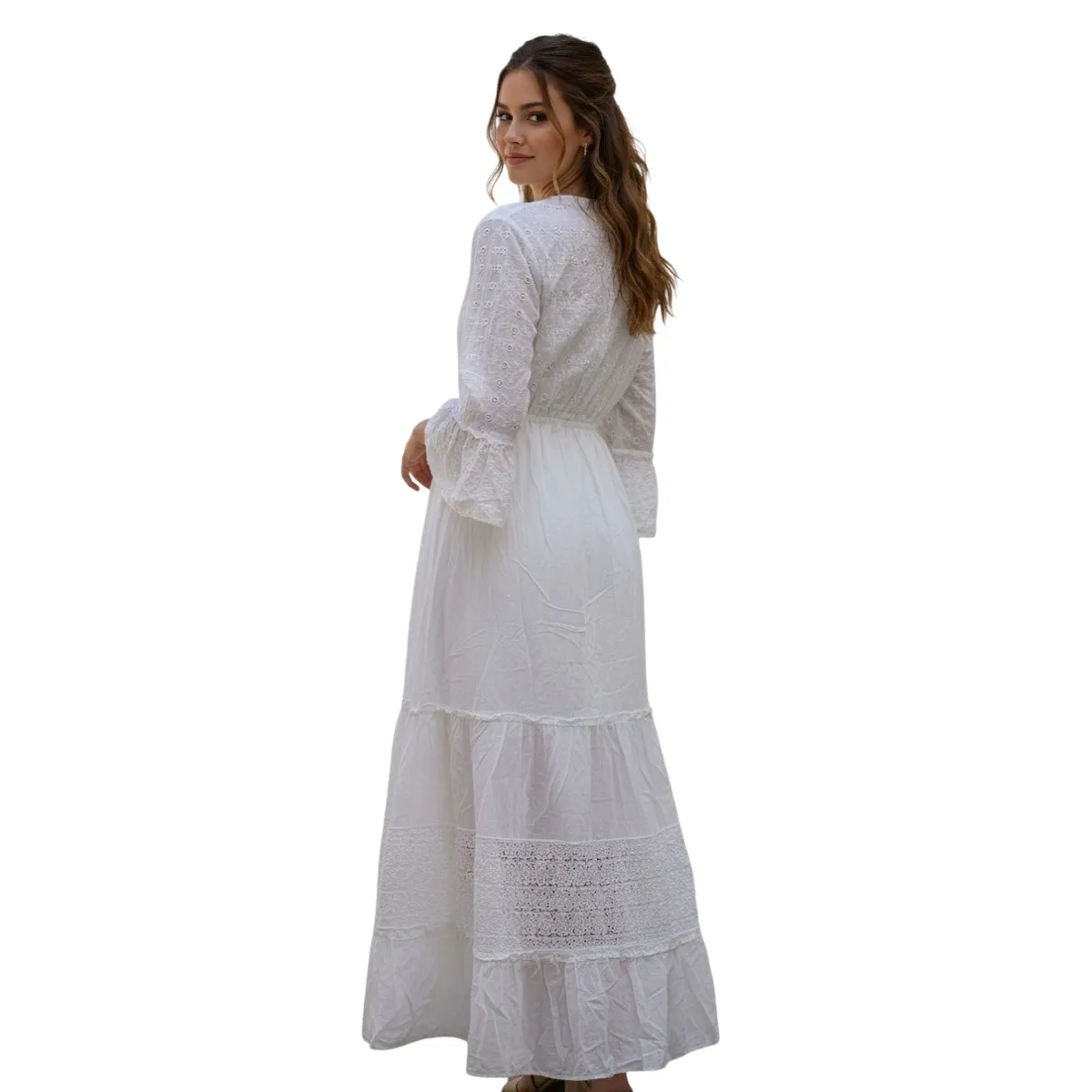 AAYO MODA - Vestido Largo Blanco con Detalles Artísticos Estilo India  Moda y Elegancia