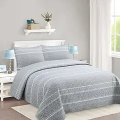 GENERICO - CUBRECAMA FEIYA 1.5 PLAZA DISEÑO MODERNO GRIS LINEAS QUILT VERANO