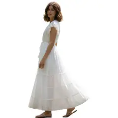 AAYO MODA - Vestido Largo Blanco con Detalles Artísticos Estilo India Moda y Elegancia