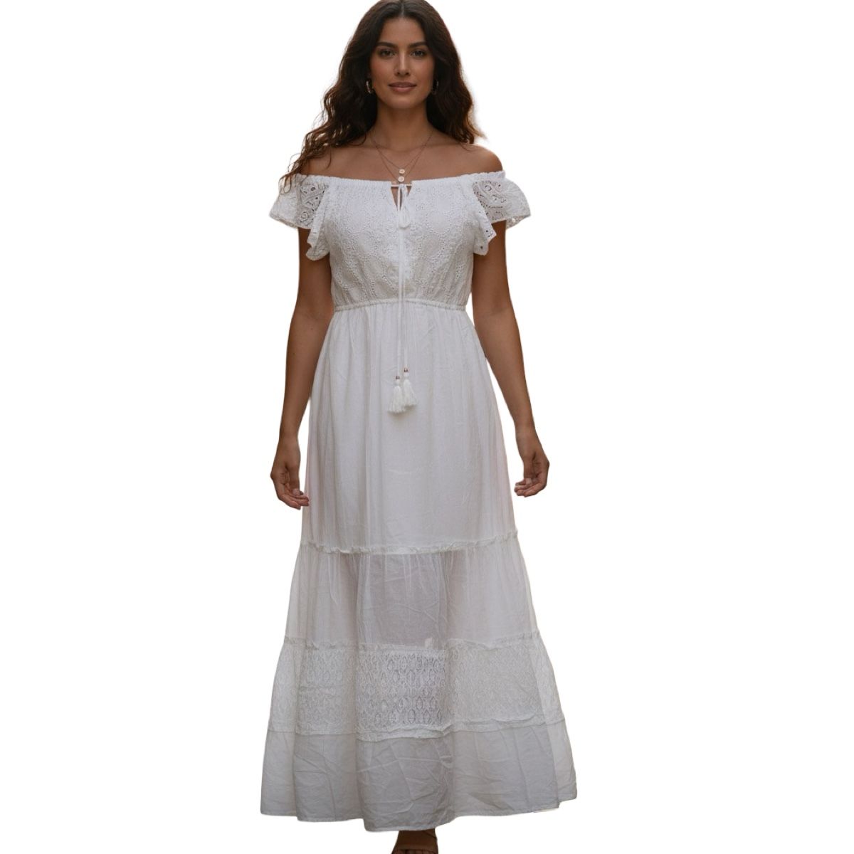 AAYO MODA - Vestido Largo Blanco con Detalles Artísticos Estilo India  Moda y Elegancia