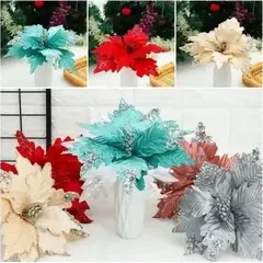 GENERICO - Set 5 Adorno Flores De Navidad Grandes 5 Unidades