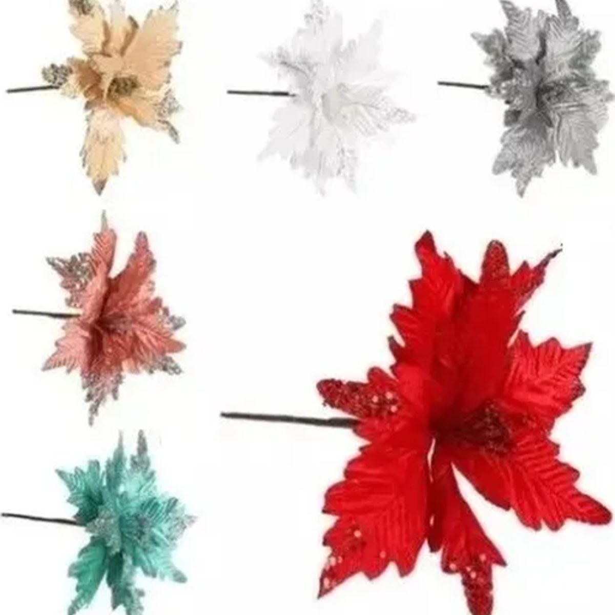 GENERICO - Set 5 Adorno Flores De Navidad Grandes 5 Unidades