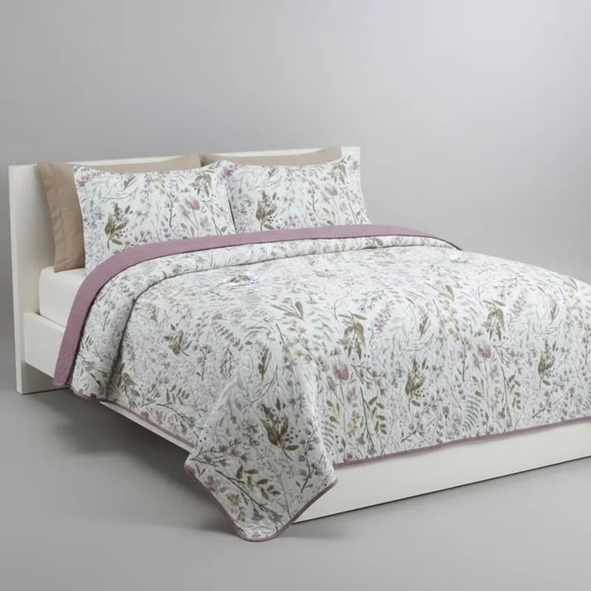 GENERICO - CUBRECAMA FEIYA 1.5 PLAZA DISEÑO MODERNO BLANCO HOJAS CON FLORES QUILT VERANO