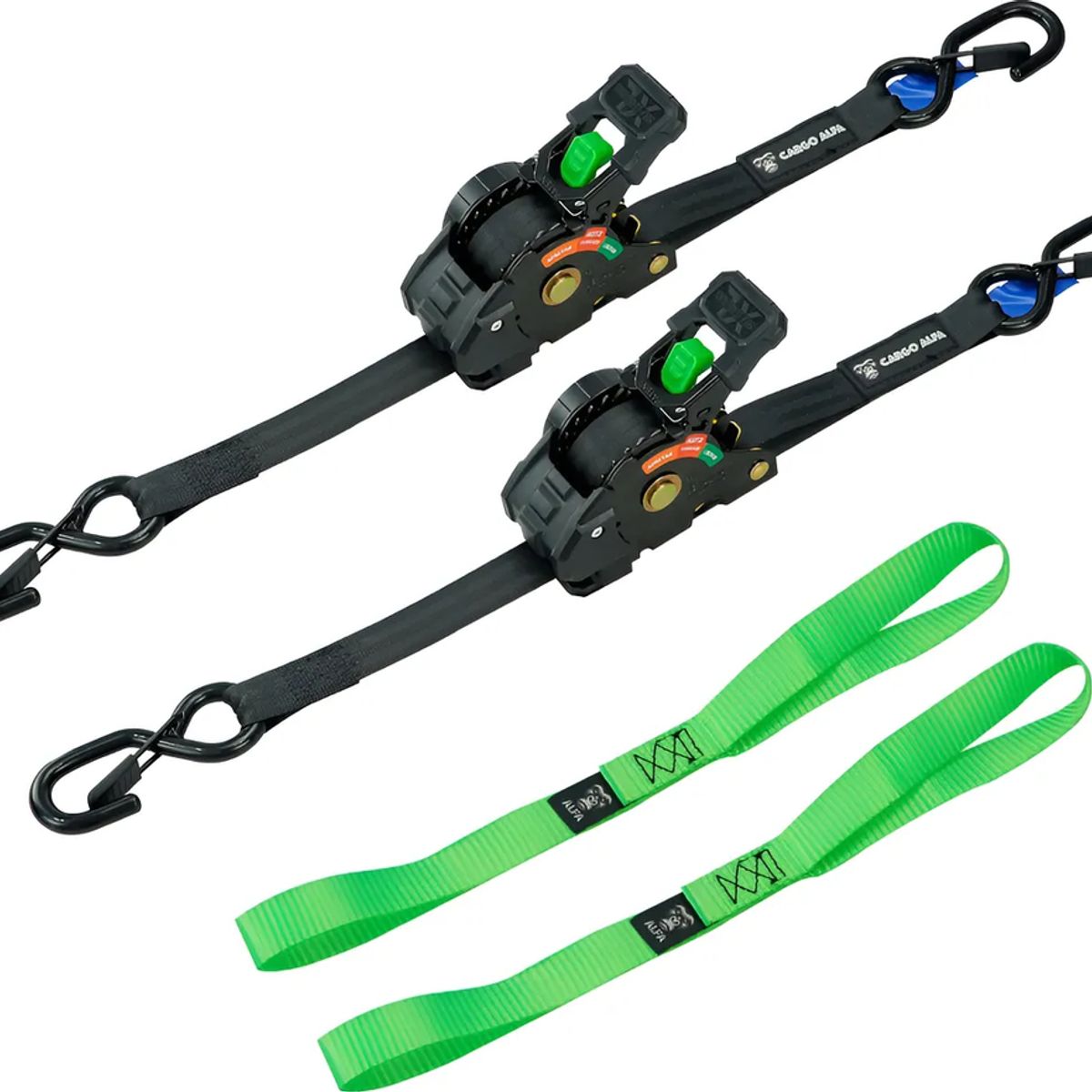 GENERICO - Pack X 2 Correaeslinga Amarre Retráctil 25cmx3m Cargo Alfa Negro