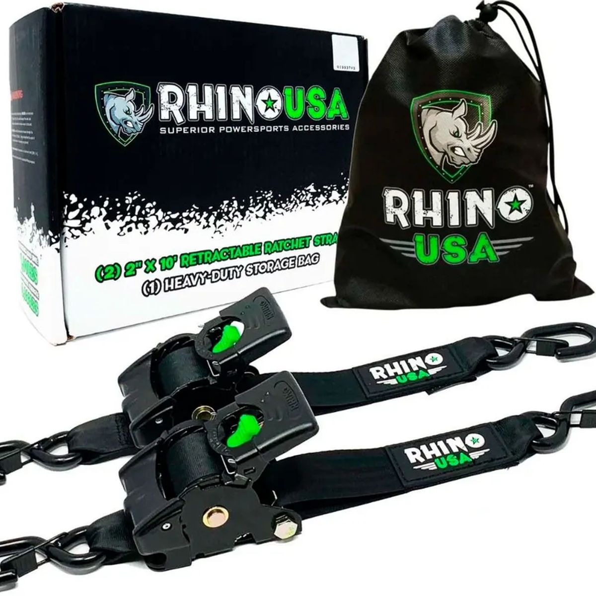 GENERICO - Pack X 2 Correas De Amarre Heavy Duty 5 Cm X 305 Cm Rhinousa Negro