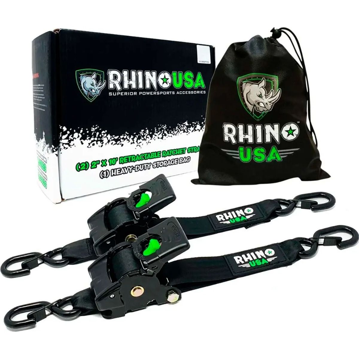 GENERICO - Pack X 2 Correas De Amarre Heavy Duty 5 Cm X 305 Cm Rhinousa Negro