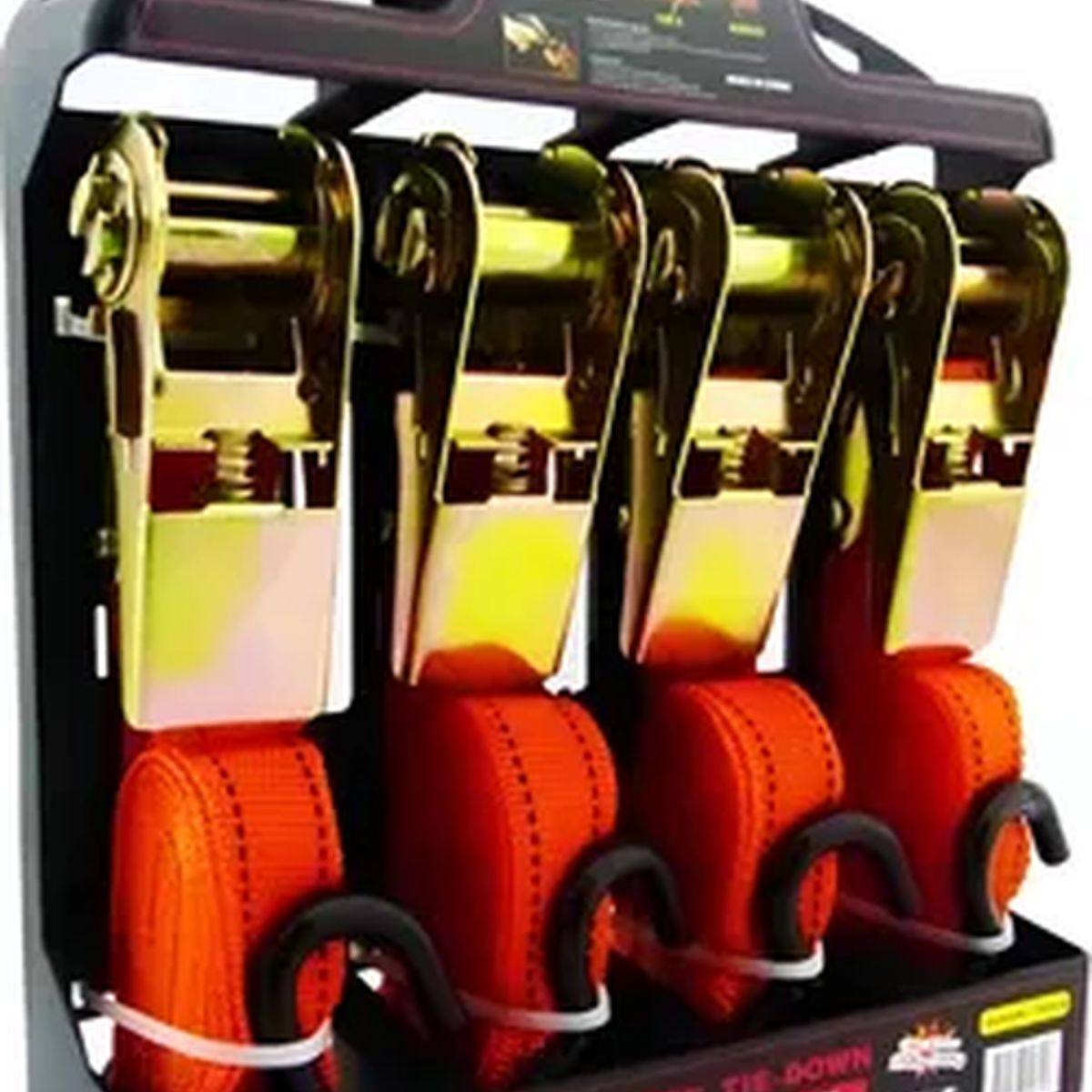 GENERICO - Set Kit Juego Eslinga Cinta Amarre Ratchet 4 Piezas Naranja