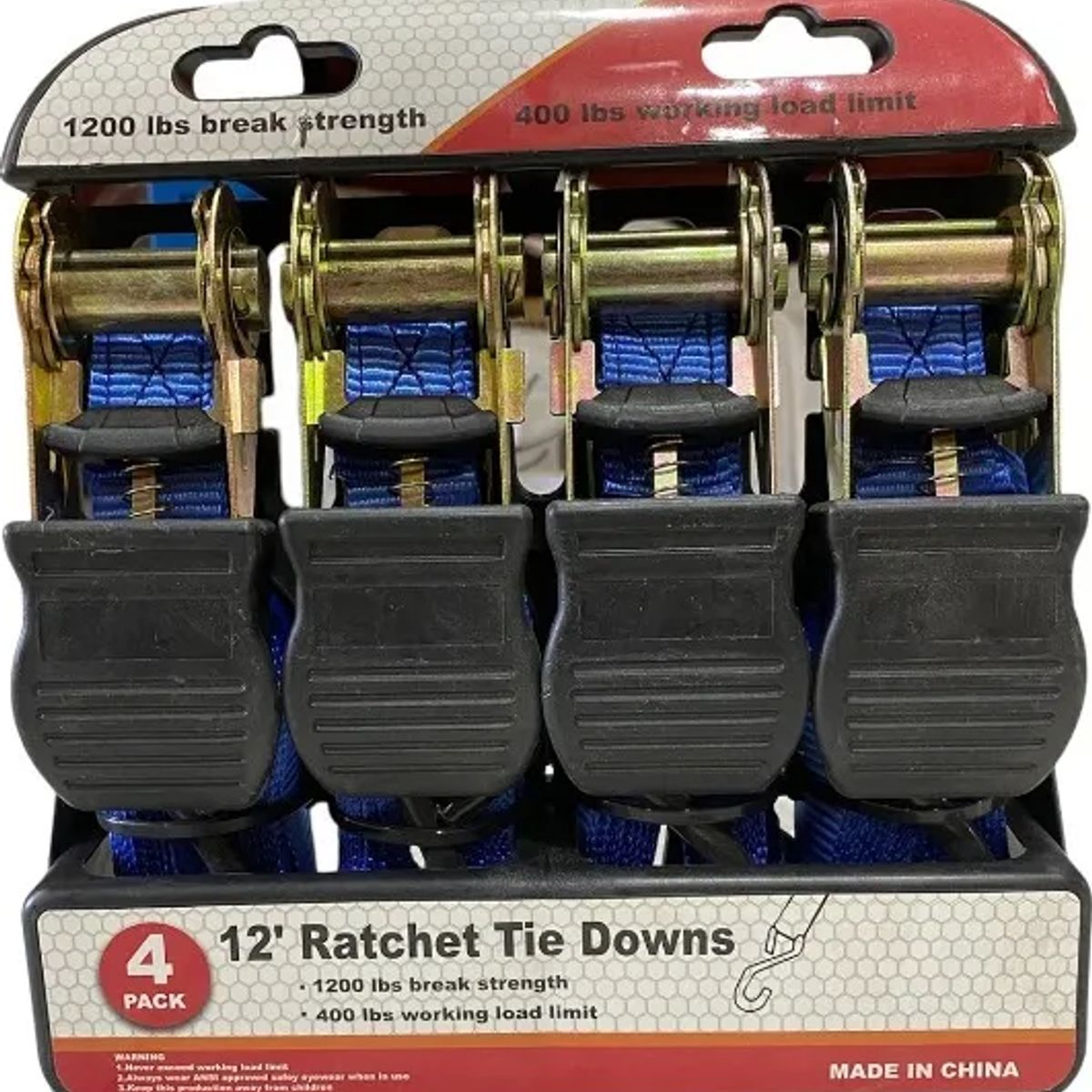 GENERICO - 4 Eslingas De Amarre Ratchet Reata 550kg 12 Pulgadas
