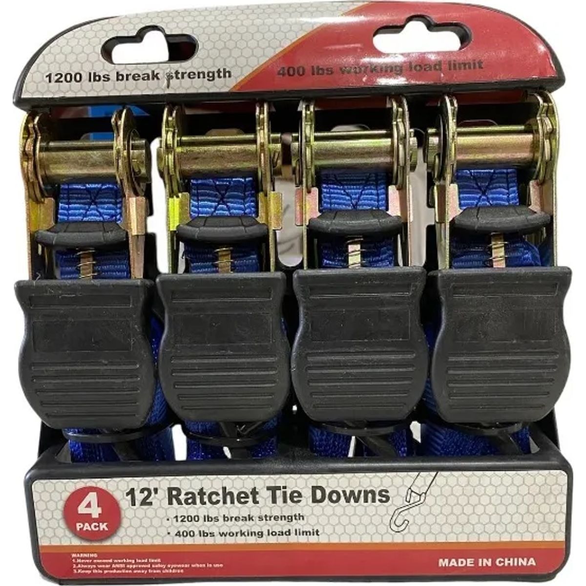 GENERICO - 4 Eslingas De Amarre Ratchet Reata 550kg 12 Pulgadas