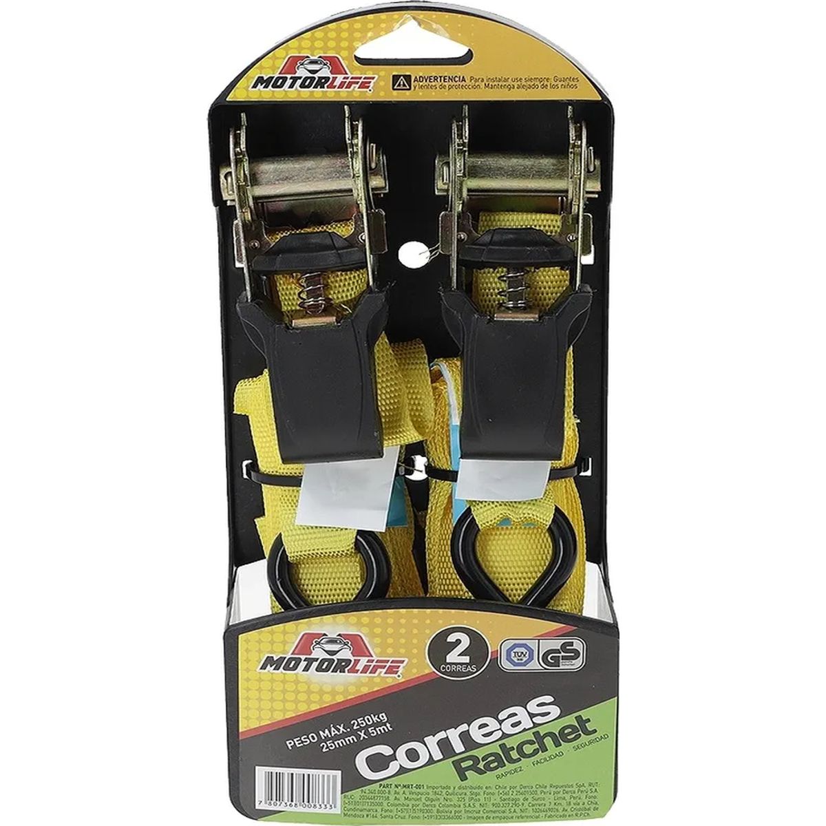 GENERICO - Eslinga Correa Ratchet Motorlife 2 Correas 5 Mt