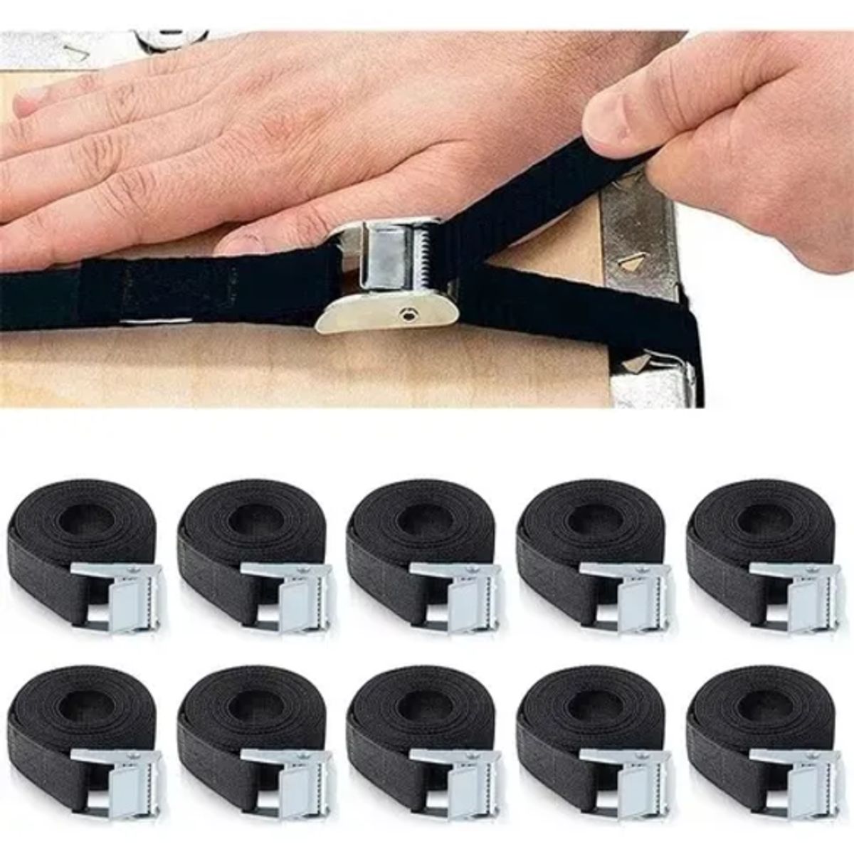 GENERICO - 10×cincho Correa Amarre Trinquete Hebilla Cinta Auto Moto 2m Negro