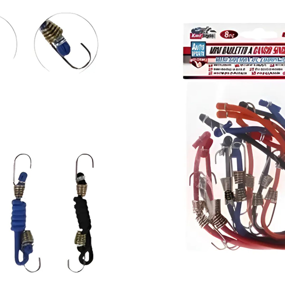 GENERICO - Pack De 8 Cuerdas Amarre Elastica Con Gancho De 27 Cm Multicolor