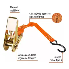 GENERICO - Juego 2 Eslinga Kit Cinta Amarre Con Ratchet 45m X 25mm Turquesa