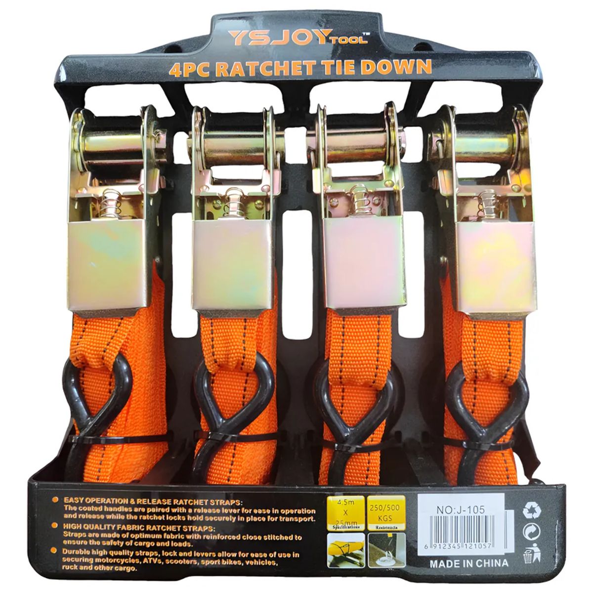 GENERICO - Set Juego Eslingas Cinta Correas De Amarre 4 Piezas Naranja