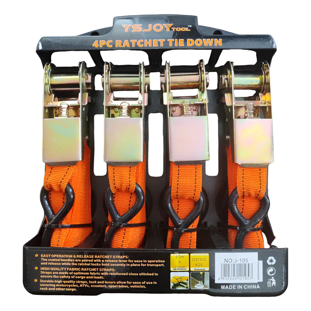 GENERICO - Set Juego Eslingas Cinta Correas De Amarre 4 Piezas Naranja