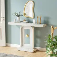 DELUXE - Mueble Arrimo Recibidor Blanco Lujoso Estilo Mármol